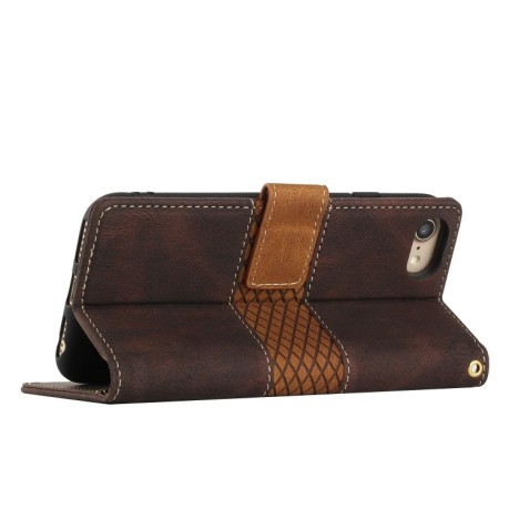 Чохол-книжка Grid Stitching Leather Phone Case with Lanyard для iPhone 16e - коричневий