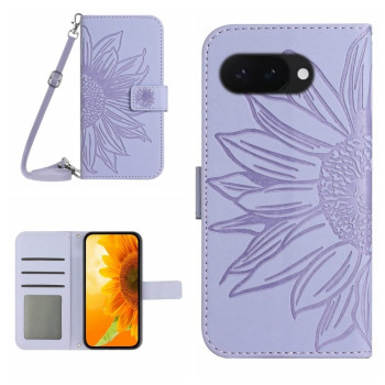 Чехол-книжка Skin Feel с рисунком подсолнуха на Google Pixel 9a - фиолетовый