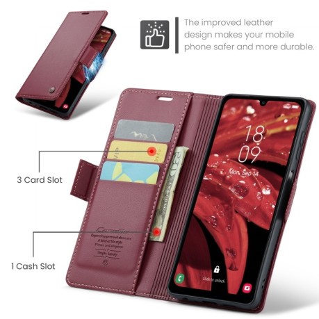 Чохол-книжка CaseMe 023 Butterfly Buckle Litchi RFID Anti-theft Leather для Samsung Galaxy A25 5G - винно-червоний