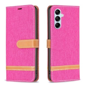 Чехол-книжка Color Matching Denim Texture для Samsung Galaxy M14 5G - пурпурно-красный