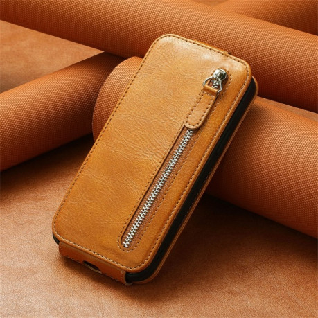 Флип-чехол Zipper Wallet Vertical для Samsung Galaxy S23+ 5G - коричневый