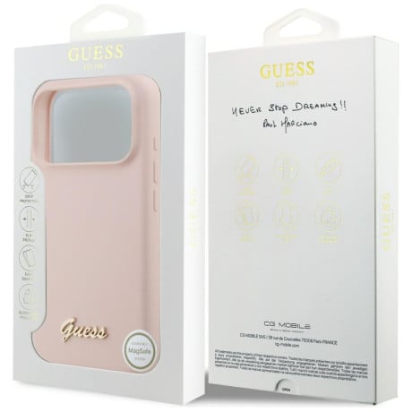 Оригинальный силиконовый чехол Guess Silicone Script Metal Logo с MagSafe на iPhone 17 Pro - Pink