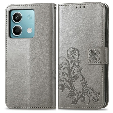 Чохол-книжка Four-leaf Clasp Embossed на Xiaomi Redmi Note 13 5G - сірий