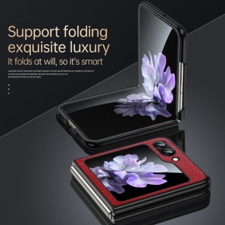 Чехол SULADA Litchi Texture Leather на Samsung Galaxy  Flip 6 - черный