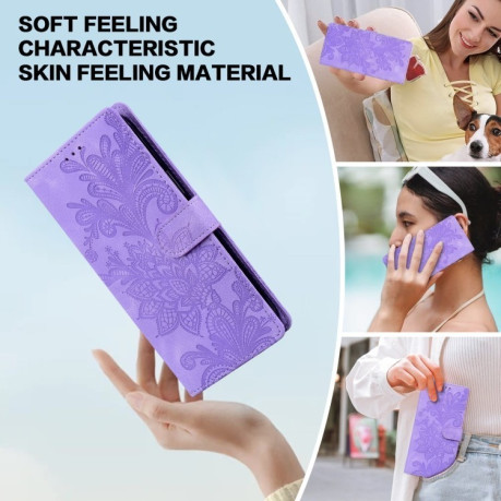 Чохол-книжка  Lace Floral Embossed Magnetic Buckle на Xiaomi Redmi Note 14 4G/5G - фіолетовий