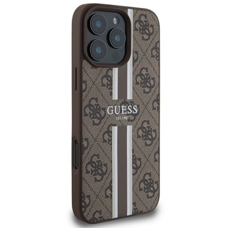 Оригінальний чохол Guess 4G Printed Stripes MagSafe для iPhone 16 Pro Max - Brown