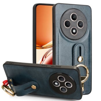 Противоударный чехол Wristband Leather Back для OPPO Reno12 F/12 FS 5G - синий