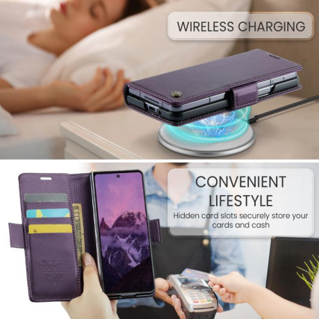 Чехол-книжка CaseMe 023 Butterfly Buckle Litchi Texture RFID Anti-theft Leather для Samsung Galaxy Fold 7 - фиолетовый