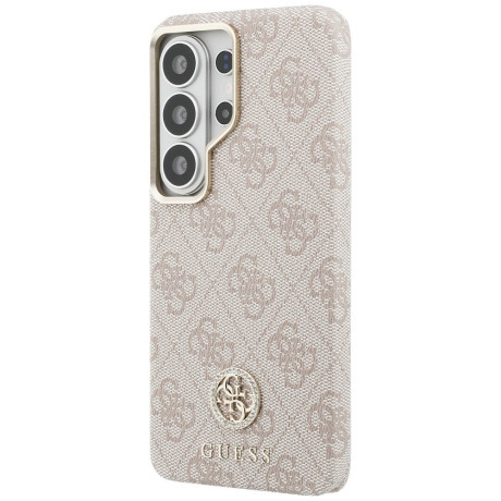 Оригінальний чохол Guess 4G Rhinestone Round Logo з MagSafe для Samsung Galaxy S26 Ultra — рожевий