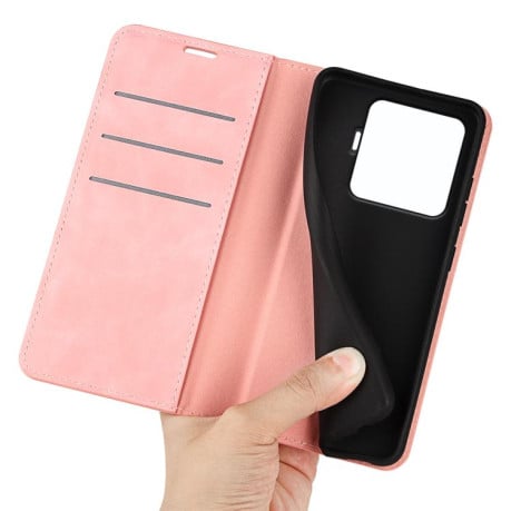 Чехол-книжка в стиле Retro мягкое покрытие Skin Feel деловой дизайн на Xiaomi 15T Pro - розовый