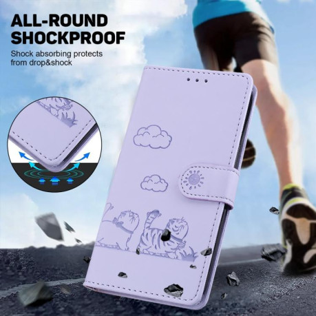 Чехол-книжка Cute Cats RFID Leather для Xiaomi Redmi Note 14 4G 164.84mm - фиолетовый