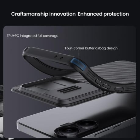 Противоударный чехол NILLKIN CamShield Pro со шторкой для камеры на Xiaomi Poco F7 - черный