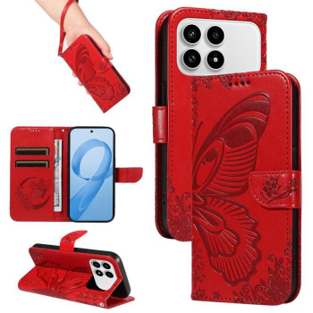 Чохол-книжка Swallowtail Butterfly Embossed Leather для Xiaomi Redmi K90/Poco F8 Pro — червоний