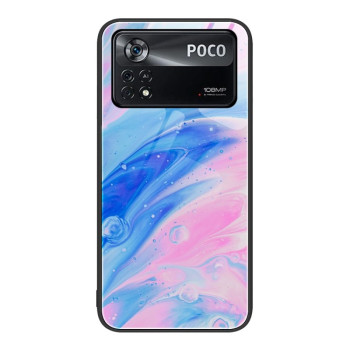 Противоударный стеклянный чехол Marble Pattern Glass на Xiaomi Poco X4 Pro 5G - Pink