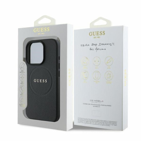 Оригинальный чехол Guess Grained Gold Ring MagSafe для iPhone 16 Pro Max - black