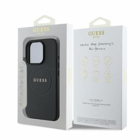 Оригинальный чехол Guess Grained Gold Ring MagSafe для iPhone 16 Pro - black