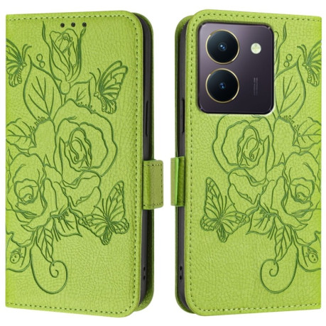 Чехол-книжка Embossed Rose RFID Anti-theft Leather для Vivo Y36 5G / 4G / Y27s 4G Global - зеленый
