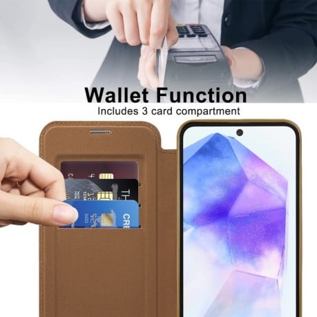 Ударозахисний чохол MagSafe Magnetic RFID Anti-theft Leather для Samsung Galaxy A55 5G - коричневий