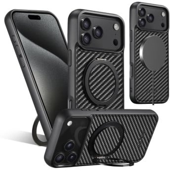 Протиударний чохол Suteni G3 Carbon Fiber з підставкою 360 та MagSafe на iPhone 17 Pro - чорний