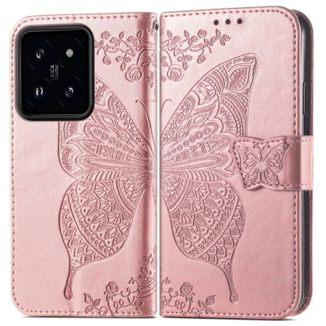 Чохол-книжка Butterfly Love Flower Embossed для Xiaomi 14 - розовое золото