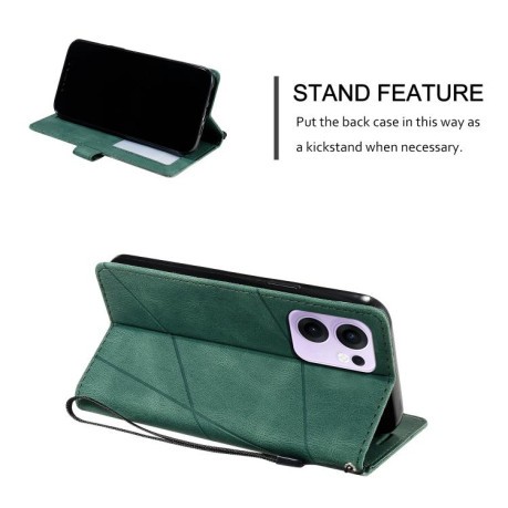 Чехол-книжка Skin Feel Splicing для OPPO Reno13 F/Reno13 FS Global/ 4G India - зеленый