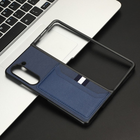 Противоударный чехол Litchi Texture Card Slots для Samsung Galaxy Fold 5 - синий