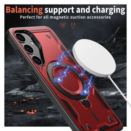 Противоударный чехол MagSafe Holder Armor PC Hybrid для Samsung Galaxy S24 FE 5G - красный