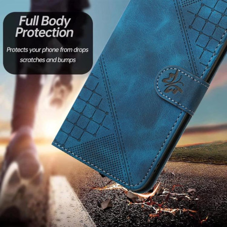 Чехол-книжка Grid Stitching Leather Phone Case with Lanyard для для Motorola Moto G15 - синий