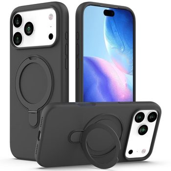Чохол Escase з рідкого силікону з кільцем і MagSafe на iPhone 18 Pro Max / 17 Pro Max — карбоновий чорний