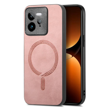 Чехол Retro MagSafe Magnetic PU на Realme GT7 Pro - розовый