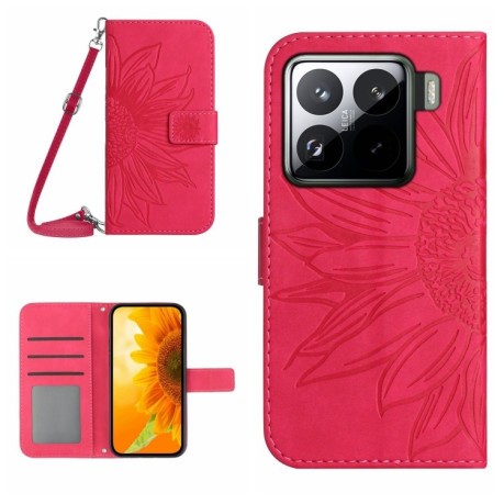 Чохол-книжка Skin Feel Sun Flower для Xiaomi 15 Pro - пурпурно-червоний