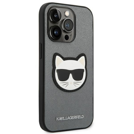 Оригінальний чохол Karl Lagerfeld Saffiano Choupette Head Patch для iPhone 14 Pro Max - silver