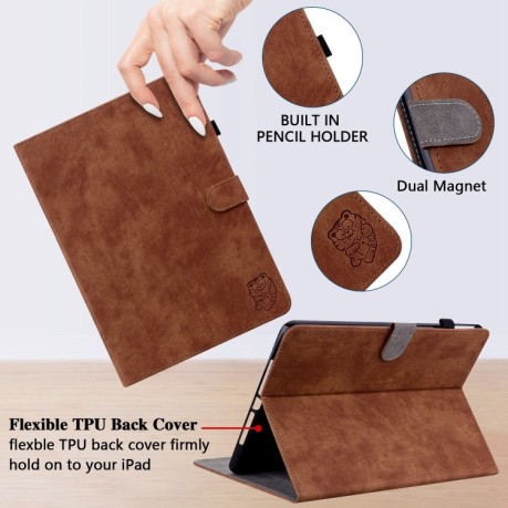 Чохол-книжка Embossed Tiger Pattern Leather для iPad Pro 11 2024 - коричневий
