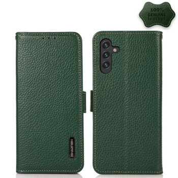 Кожаный чехол-книжка KHAZNEH Genuine Leather RFID для Samsung Galaxy A13 5G - зеленый