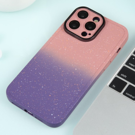 Противоударный чехол Gradient Starry Silicone Phone Case with Lens Film для iPhone 15 Plus - розово-фиолетовый
