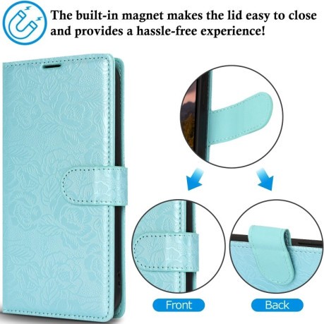 Чехол-книжка Peony Flowers Imprint Leather на Samsung Galaxy A36 - голубой