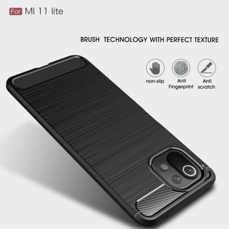 Чехол Brushed Texture Carbon Fiber на Xiaomi Mi 11 Lite/Mi 11 Lite NE - синий