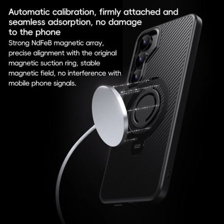 Протиударний чохол Carbon Fiber MagSafe 360 Degree Rotating Holder  для Samsung Galaxy S25+ 5G - чорний