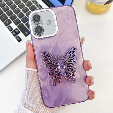 Противоударный чехол Plating Glitter Texture Butterfly для iPhone 16 - Purple Feather Yarn