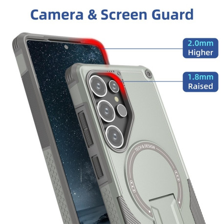 Противоударный чехол MagSafe Holder Armor PC Hybrid для Samsung Galaxy S25 Ultra 5G - серый