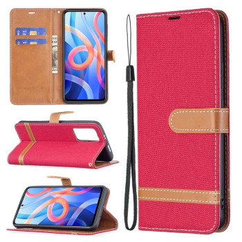 Чехол-книжка Color Matching Denim Texture на Xiaomi Redmi Note 11 / Poco M4 Pro 5G - красный