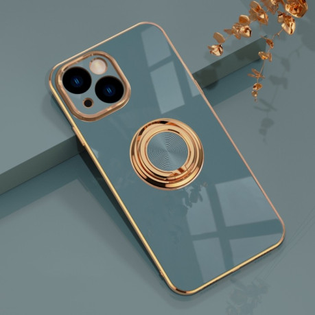 Противоударный чехол 6D Electroplating Full Coverage with Magnetic Ring для iPhone 14 - серый