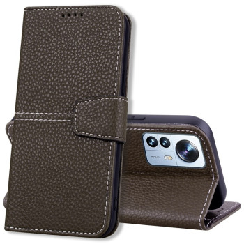 Чохол-книжка Litchi RFID Leather для Xiaomi 12 Pro - хакі