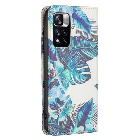 Чохол-книжка Colored Drawing Pattern Invisible Xiaomi Redmi Note 11 Pro 5G (China)/11 Pro+ - Blue Leaf