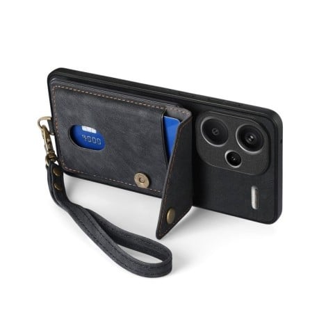 Противоударный чехол Retro Card Wallet Fold Leather для Xiaomi Redmi Note 13 Pro+ - черный
