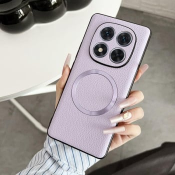 Протиударний чохол CD Magsafe Magnetic Litchi Texture для Xiaomi Redmi Note 14 Pro 4G - фіолетовий