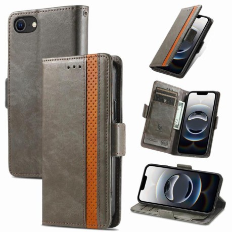 Чохол-книжка CaseNeo Splicing Dual Magnetic Buckle Leather для iPhone 16e - сірий