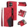Чехол-книжка Dual-color 9 Card Slots Zipper Wallet Leather для Samsung Galaxy S25 Ultra 5G - красный