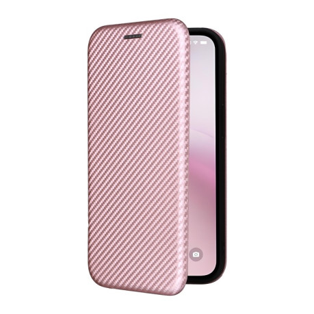 Чехол-книжка Carbon Fiber Texture на iPhone 16e - розовый