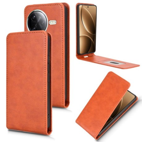 Флип-чехол Magnetic Vertical Flip Leather для Xiaomi Poco F7 Pro 5G - коричневый